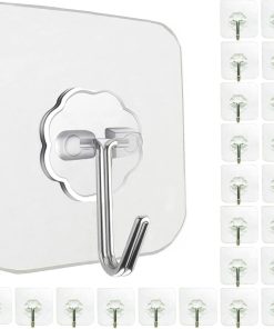 Jwxstore 24 Pack Adhesive Wall Hooks 33LB Heavy Duty No Drill Transparent Waterproof Hooks for Bathroom Kitchen Towel Coat Office Home Outdoor
