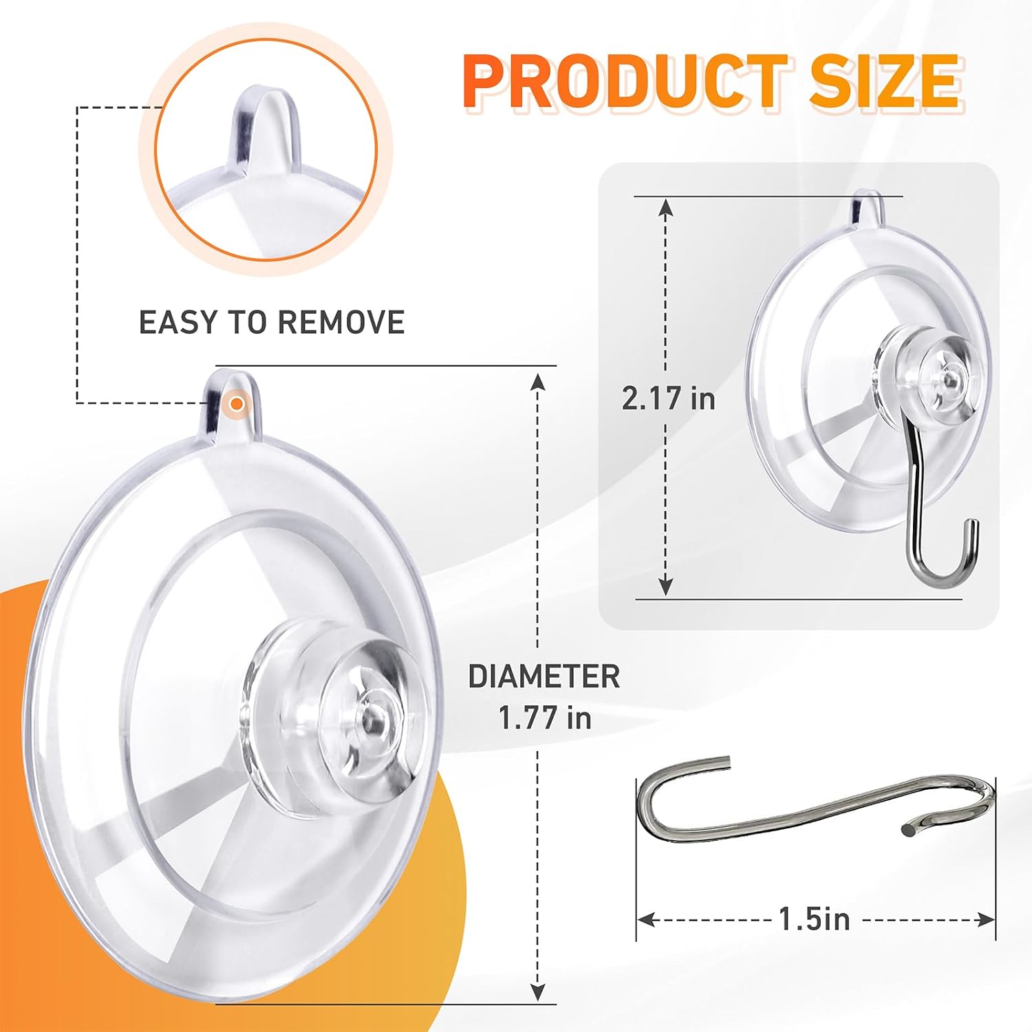 KORCCI Suction Cup Hooks 12Pack - Max Load 10LB. 1.77Inch Clear Medium Suction Cups. No Trace. Reusable & Removable. Stainless Steel Hooks. for Tile. Glass. Window. Shower. Kitchen. Bathroom - Image 5