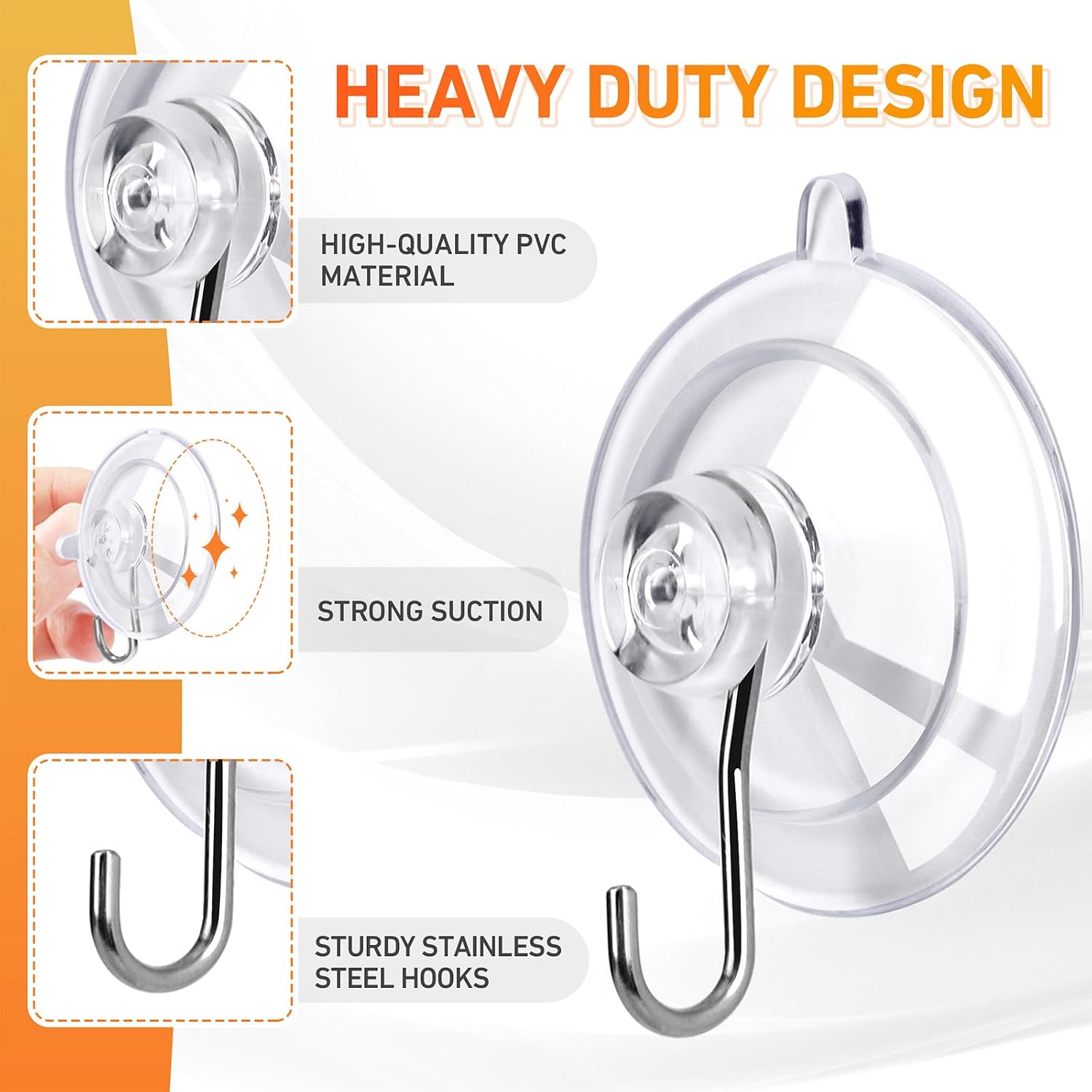 KORCCI Suction Cup Hooks 12Pack - Max Load 10LB. 1.77Inch Clear Medium Suction Cups. No Trace. Reusable & Removable. Stainless Steel Hooks. for Tile. Glass. Window. Shower. Kitchen. Bathroom - Image 4