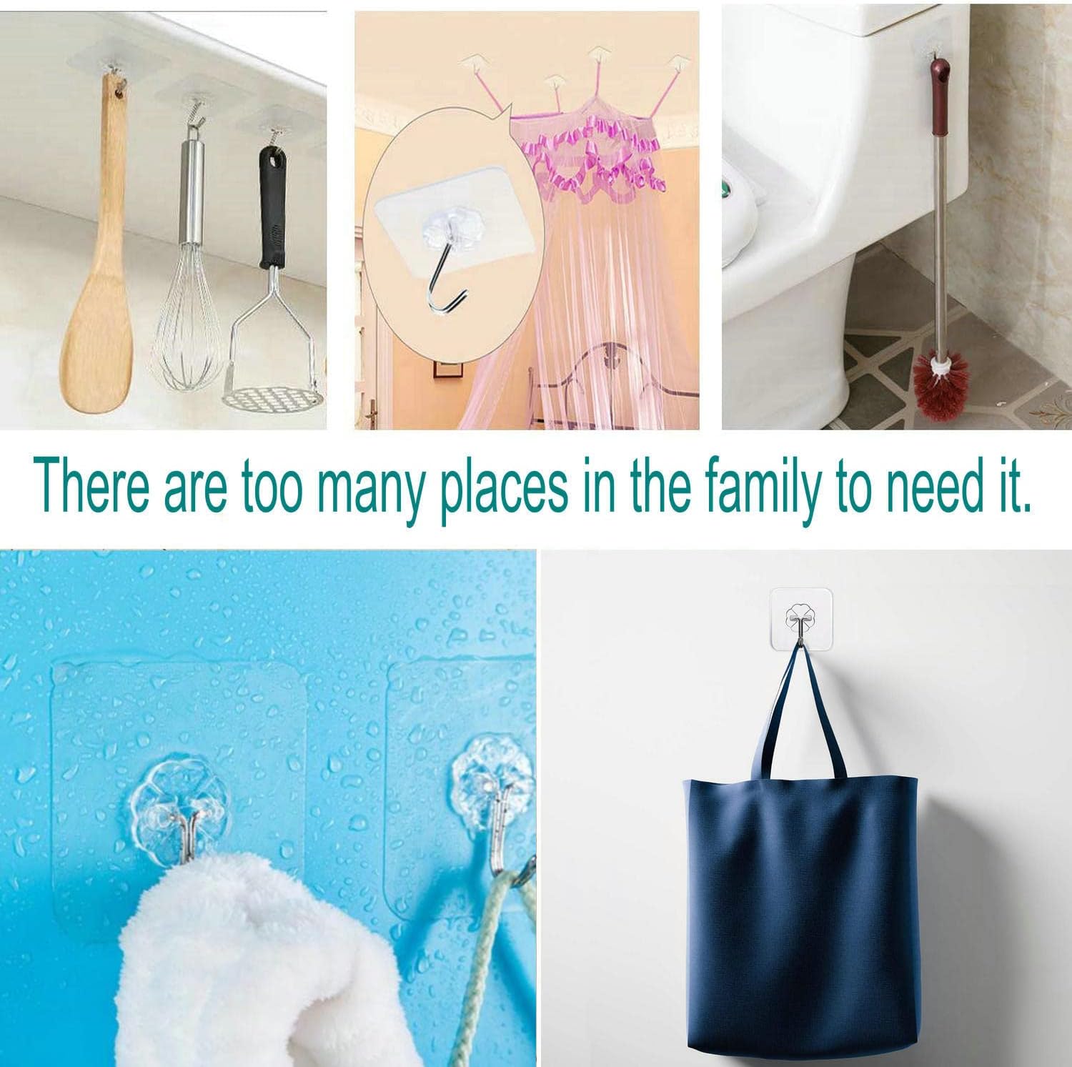 Jwxstore 24 Pack Adhesive Wall Hooks 33LB Heavy Duty No Drill Transparent Waterproof Hooks for Bathroom Kitchen Towel Coat Office Home Outdoor - Image 3