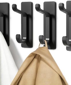 pickpiff 13LB Strong Stick-on Hooks for Coat & Towel. Black 4 Pack