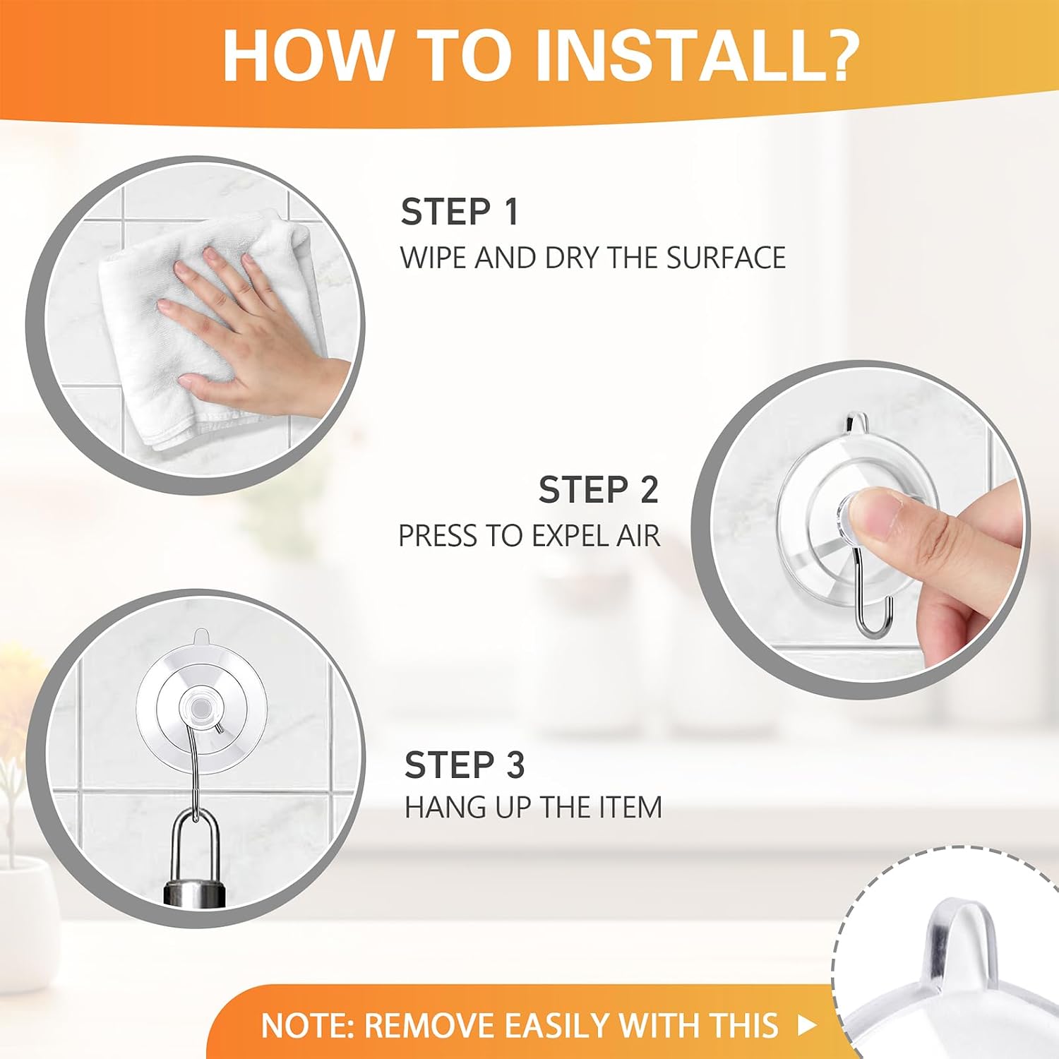 KORCCI Suction Cup Hooks 12Pack - Max Load 10LB. 1.77Inch Clear Medium Suction Cups. No Trace. Reusable & Removable. Stainless Steel Hooks. for Tile. Glass. Window. Shower. Kitchen. Bathroom - Image 6