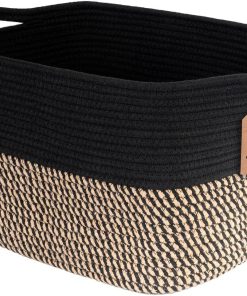 Goodpick Woven Storage Basket for Shelves. 13 x 10 x 9. Black Jute | Stylish Gift Basket for Office & Home. Wicker Baskets for Books. Toys & Towels Storage. Nursery & Bedroom Closet Organization