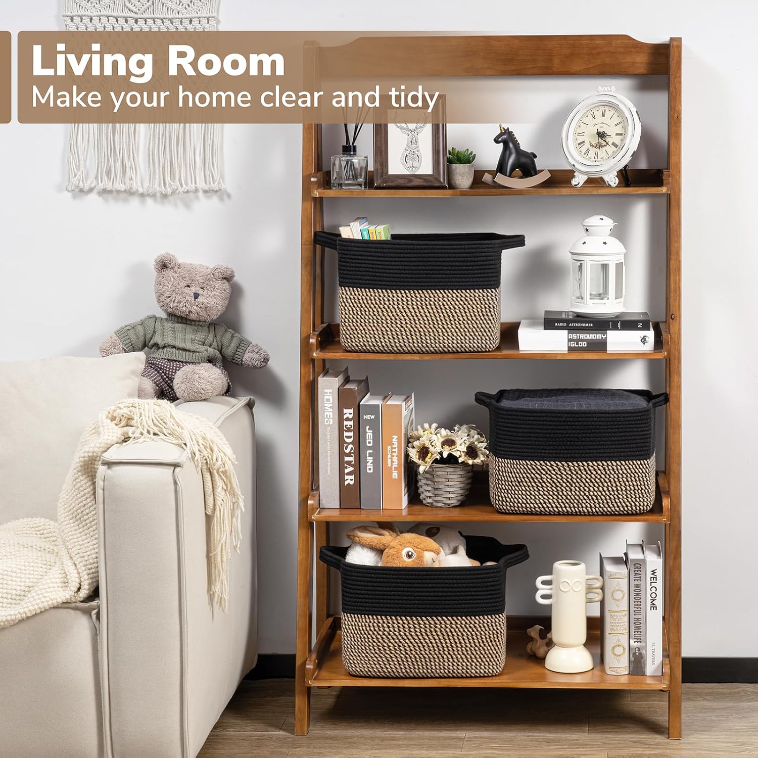 Goodpick Woven Storage Basket for Shelves. 13 x 10 x 9. Black Jute | Stylish Gift Basket for Office & Home. Wicker Baskets for Books. Toys & Towels Storage. Nursery & Bedroom Closet Organization - Image 2