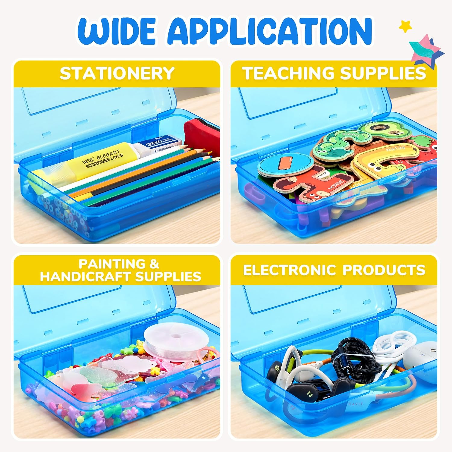 GAMENOTE Plastic Pencil Box with Personalized Sticker.Kid Hard Pencil Case with Snap-tight Lid.Small Art Craft Storage Containers.School Supplies Box for Boys.Girls (Blue) - Image 7