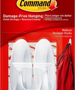 Command Medium Designer Hooks. 2 Hooks and 4 Strips. Damage-Free Hanging Wall Hook with Adhesive Strips. Adhesive Hooks for Hanging Back to School Dorm Organizers. Holds up to 3 lb