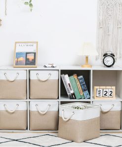 Alternative view of MidmmVick 11 x 11 Inch Cube Storage Bins. 6 Pack Large Collapsible Fabric Storage Bin with Ropes. Foldable Storage Cubes for Home. Office.Closet. Clothes. Toys Organizer (White & Beige-11x11x11)