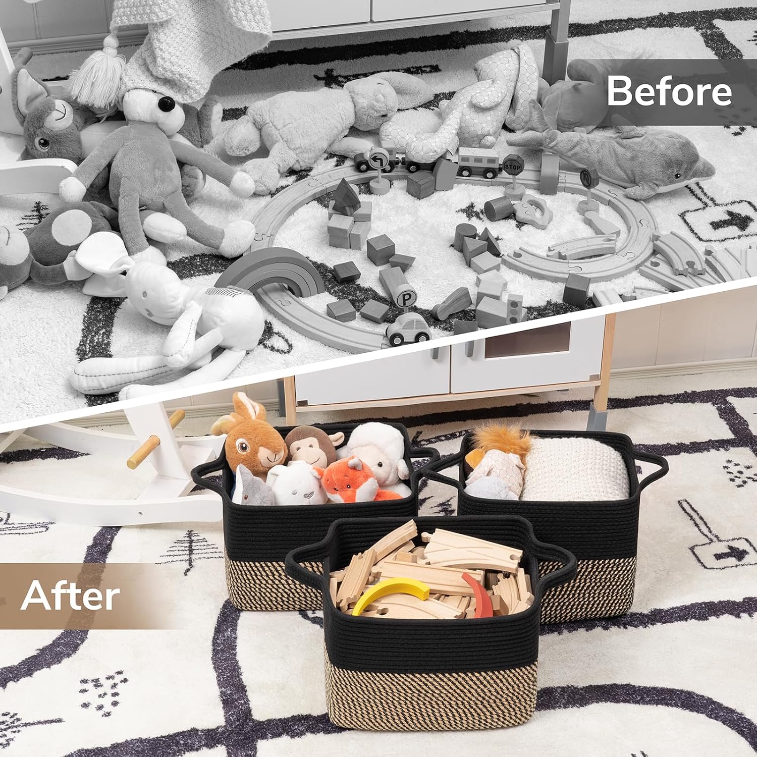 Goodpick Woven Storage Basket for Shelves. 13 x 10 x 9. Black Jute | Stylish Gift Basket for Office & Home. Wicker Baskets for Books. Toys & Towels Storage. Nursery & Bedroom Closet Organization - Image 8