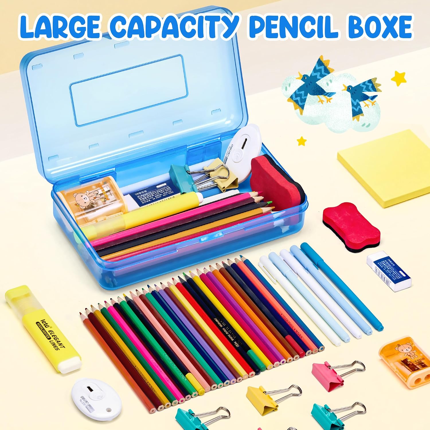 GAMENOTE Plastic Pencil Box with Personalized Sticker.Kid Hard Pencil Case with Snap-tight Lid.Small Art Craft Storage Containers.School Supplies Box for Boys.Girls (Blue) - Image 3