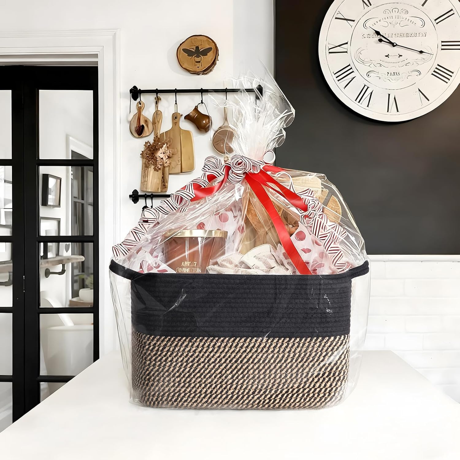 Goodpick Woven Storage Basket for Shelves. 13 x 10 x 9. Black Jute | Stylish Gift Basket for Office & Home. Wicker Baskets for Books. Toys & Towels Storage. Nursery & Bedroom Closet Organization - Image 5