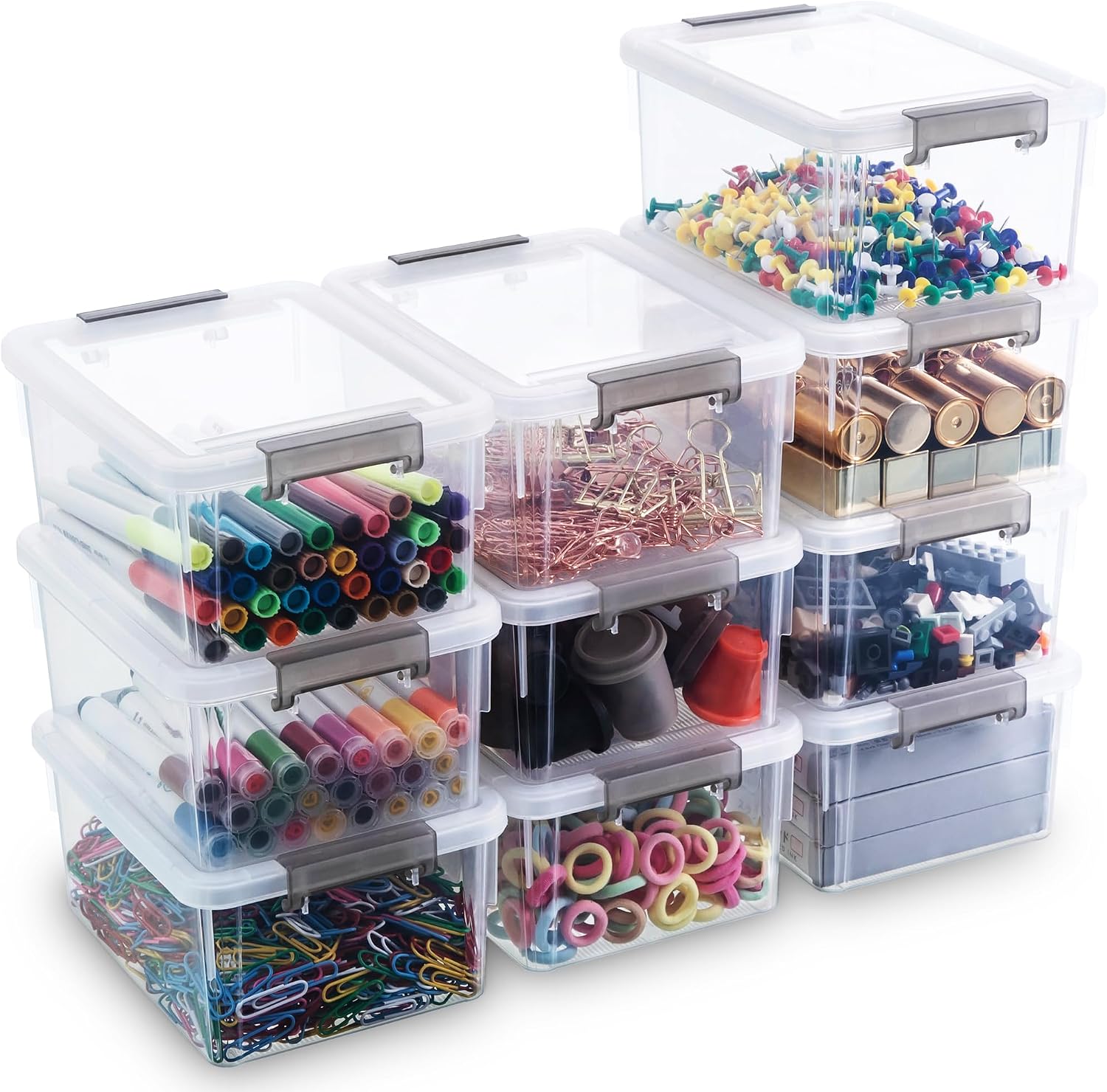 Citylife 10Packs 1.3Qt Small Storage Bins with Lids.Stackable Clear | Plastic Containers for Beads. Buttons. Sewing Supplies. Office Supplies and Small Toys