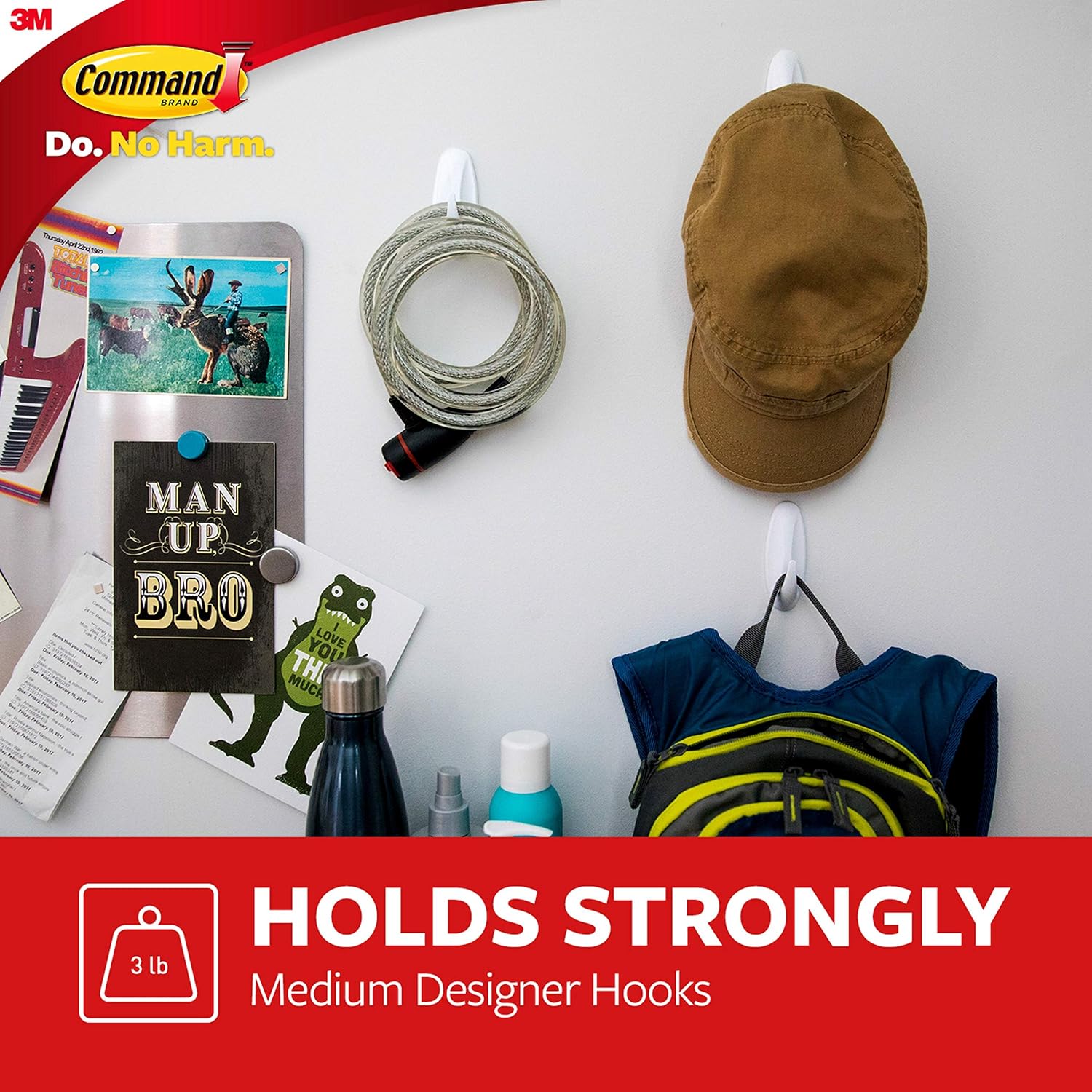 Command Medium Designer Hooks. 2 Hooks and 4 Strips. Damage-Free Hanging Wall Hook with Adhesive Strips. Adhesive Hooks for Hanging Back to School Dorm Organizers. Holds up to 3 lb - Image 3